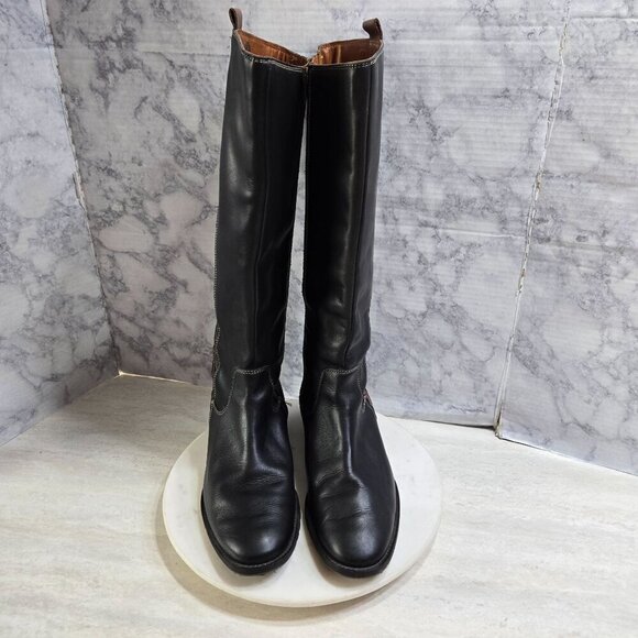 Pikolinos Garda Riding Boots Womens 41 US 10.5-11 Black Leather Brown Braid Trim - Picture 3 of 16
